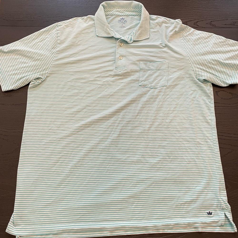 Peter‎ Millar Teal and White Polo Shirt Classic Fit Size XL